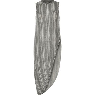 Grey stripe sleeveless longline vest